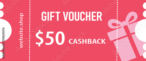 Gift voucher card $50 cashback template design with coupon code promotion text vector illustration