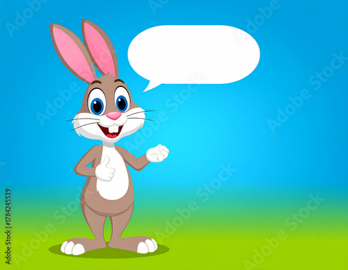 Cartoon bunny with speech bubble friendly easter illustration
