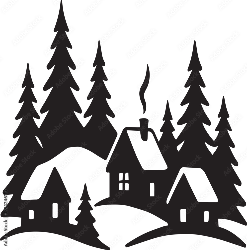 Obraz premium Winter Village in Black and White.eps