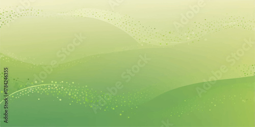Abstract green nature landscape vector with water waves and sun light