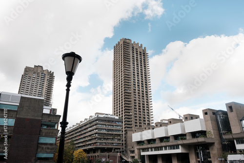Barbican estate brutalist architecture in sunny london day