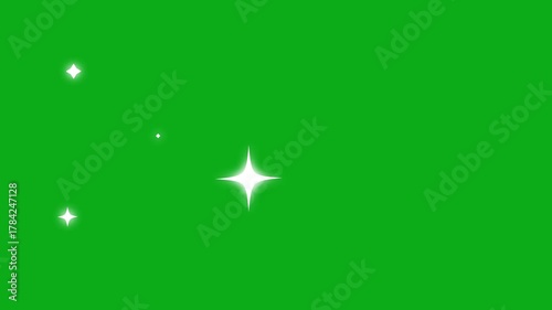 Twinkling starry night sky, shiny stars blinking looping animation on green screen background. white cartoon, flat, vector, doodles style stars