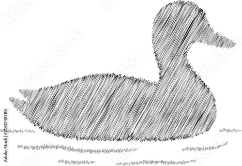 Swimming duck silhouette on rippled water