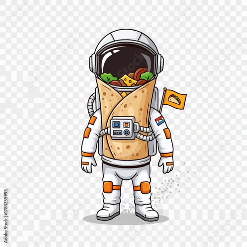 Illustration of a burrito astronaut in a space suit isolated on a transparent background a fun and creative design for food and space enthusiasts