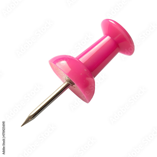 Pink push pin isolated on white background