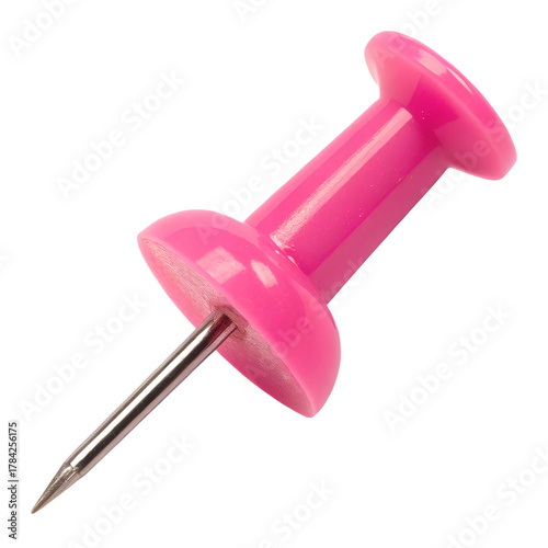 Pink push pin isolated on white background