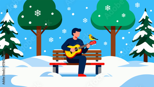 Christmas Guitar Serenade in Snowy Park