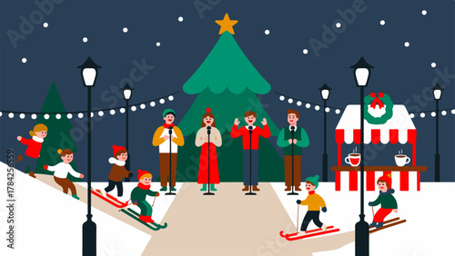 Christmas Choir And Kids In Winter Plaza