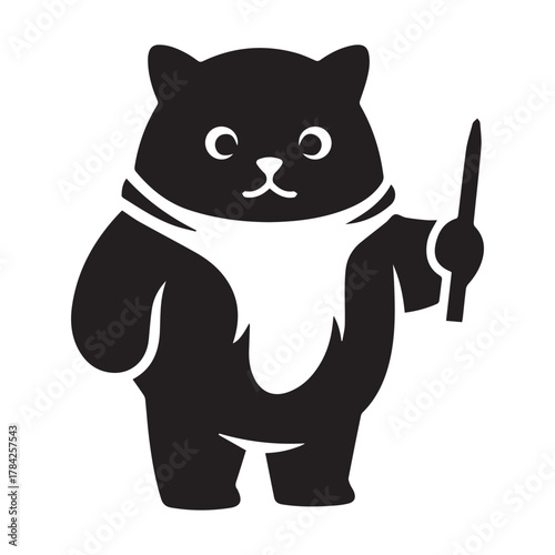 Black Silhouette Of A Cat Holding A Stick animal cartoon