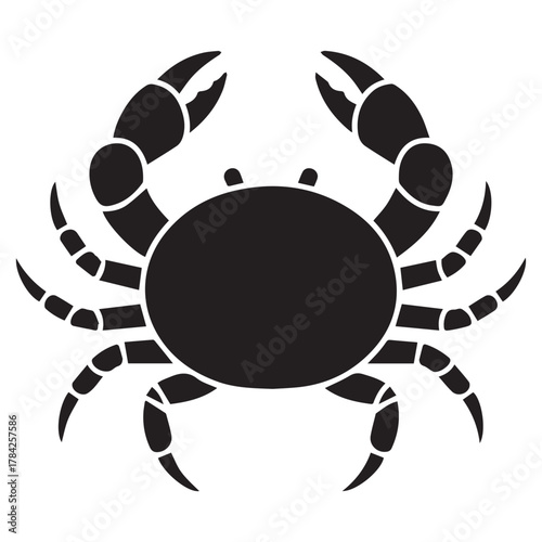 Black silhouette of a crab with raised claws facing right