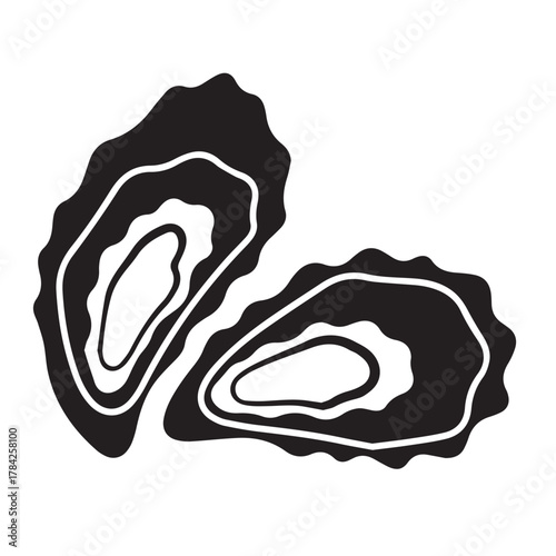 Two Open Black And White Oyster Illustrations On White Background