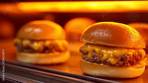 Delicious Cheeseburger Cooking Under Warm Lights