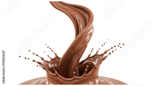 Vector illustration of dark chocolate liquid splash forming a crown shape on a white background