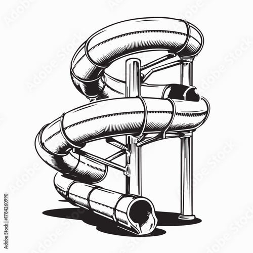 Water Slide Amusement Park Aquapark Pipe Vector Illustration