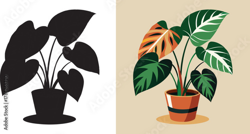 Trendy houseplant illustration with modern graphic design appeal for home decor concepts and botanical themes, vibrant colors, and bold silhouette