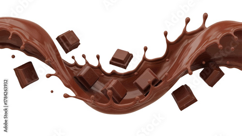 Vector illustration of chocolate splash with pieces on a white background