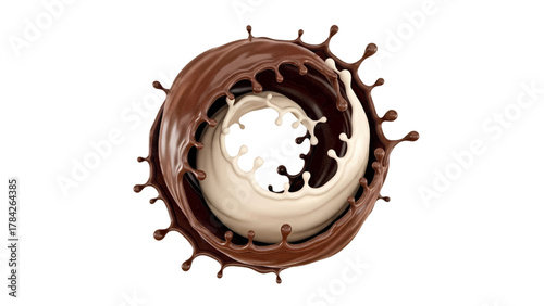 Vector illustration of swirling dark chocolate and white cream splash on a white background