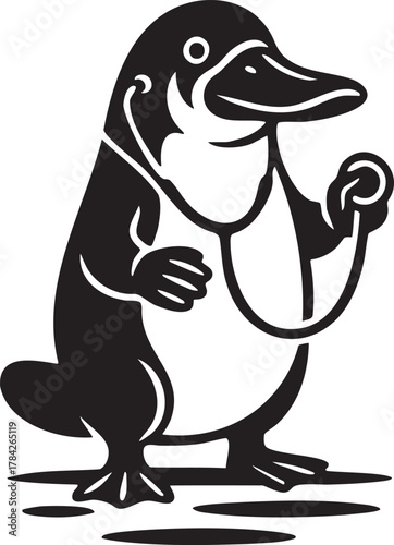 Platypus Doctor Mascot Wearing Stethoscope Veterinary Medicine Icon Silhouette