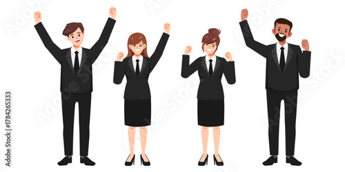 Business people teamwork office character. Colleague working together concept. Flat cartoon character design.