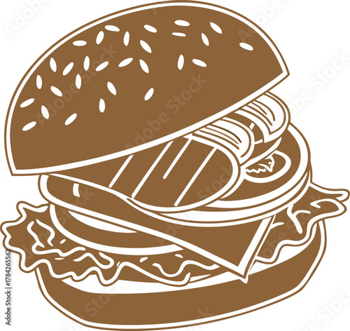 AI generated vector illustration of Delicious hamburger with cheese and sesame bun vector illustration