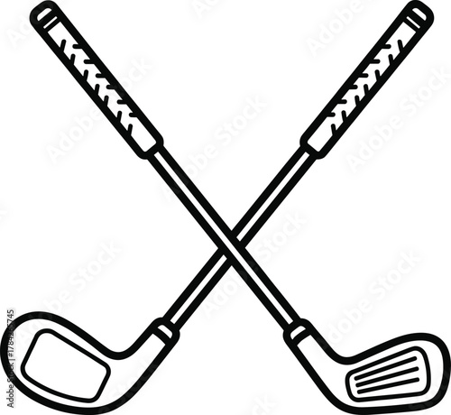 Crossed Golf Clubs Silhouette – Iron and Wood Heads in Black and White
