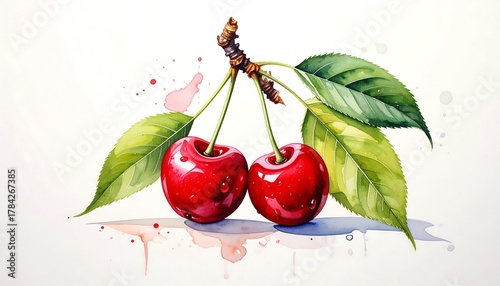Watercolor Cherry Delight - A Fresh and Vibrant Fruit Illustration.