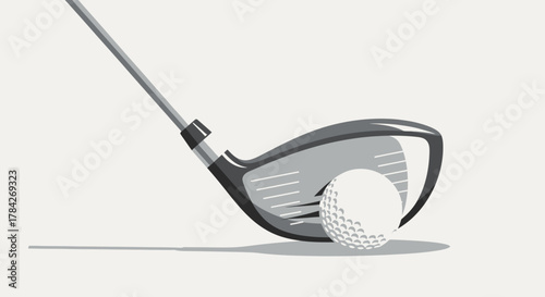 A detailed illustration of a golf club about to strike a golf ball.