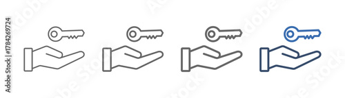 
outline icon sheet key with hand and key design