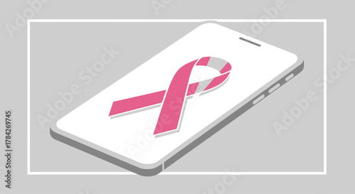 A smartphone screen displaying a pink ribbon, symbolizing digital support and awareness for breast cancer.