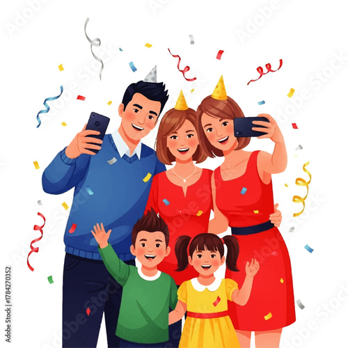 Happy Family Taking a Selfie at a Party.
