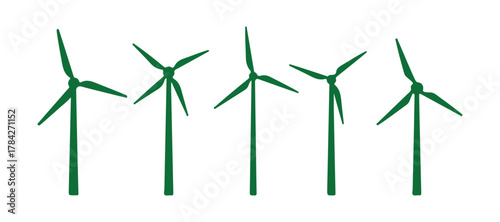 Windmill  Icon Collection. Eco-Friendly Renewable Energy. Wind Farm Electricity Power. Symbols of Ecology Technology in the Electric Industry on a White Background. Isolated Vector 