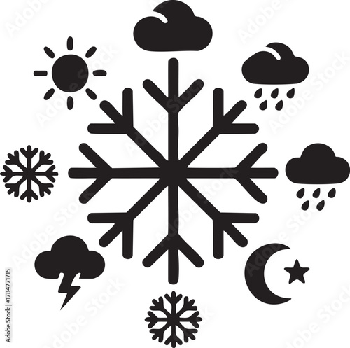 All-in-One Weather Forecast Icon with Snowflake and Seasonal Symbols Silhouette