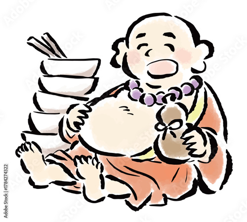 たくさん食べてお腹いっぱいの布袋尊（七福神）