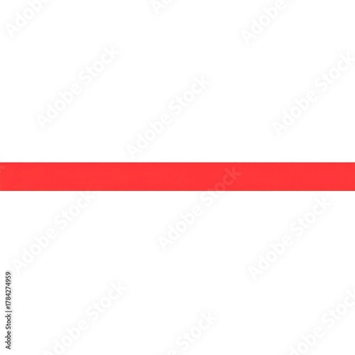 A stark, minimalist composition featuring a broad, vibrant red horizontal stripe centered against a plain white background