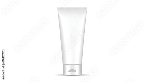 A vertically oriented illustration of a white, plastic squeeze tube with a flip-top cap, set against a plain white background