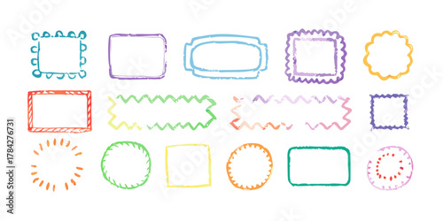 Collection of vibrant crayon frames, perfect for adding a whimsical and creative touch to designs and presentations with diverse shapes