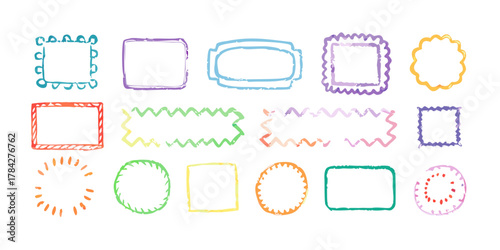 Collection of vibrant crayon frames, perfect for adding a whimsical and creative touch to designs and presentations with diverse shapes