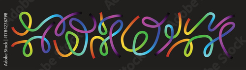 Colorful neon light trails on a dark background create a pattern