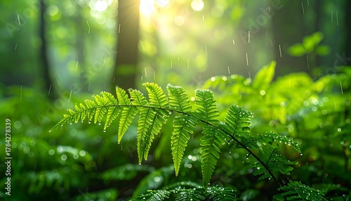 Lush Ferns in a Sun-Drenched Forest - A Serene Nature Scene.