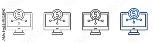 
outline icon sheet digital economy with computer and money design