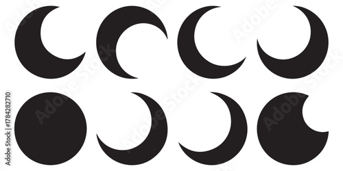Collection of crescent moon phases silhouette