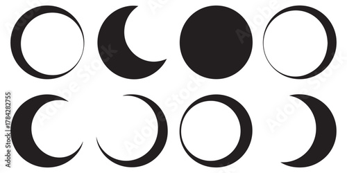 Collection of crescent moon phases silhouette