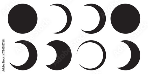 Collection of crescent moon phases silhouette