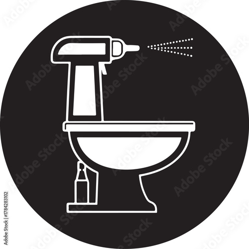 Toilet cleaning spray icon with water droplets