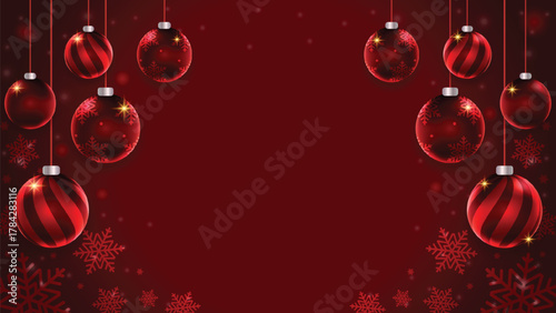 Holiday Background with Christmas Balls and Snow Crystal Decoration