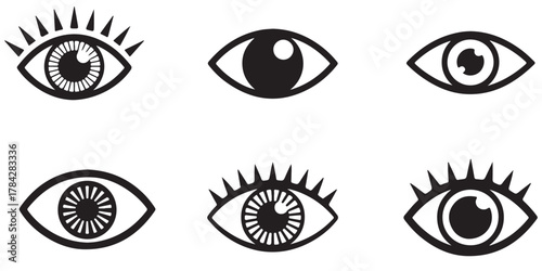 stylized eye silhouettes icon bundle various style