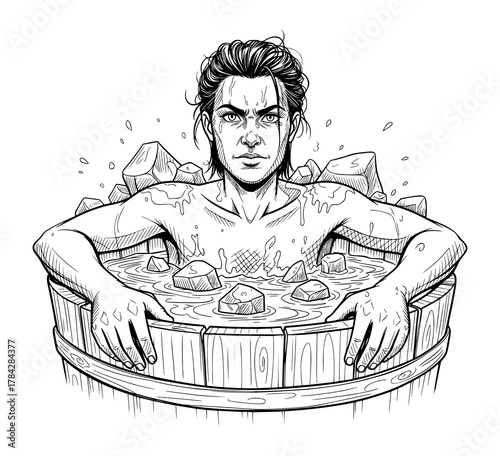 Ice Bath Resilience in Hand-Drawn Sketch Style. Vector Illustration for Wellness and Recovery.
