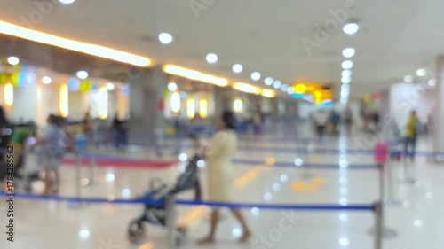 Wallpaper Mural Passengers queue to board a plane at the airport terminal. Blur video. Torontodigital.ca