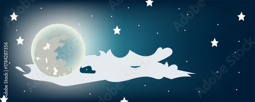 A full moon in the night sky, surrounded by stars and a translucent cloud that seems to float in front of it.