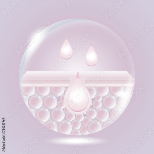 Realistic Transparent Gel or Serum Drops with Bubbles